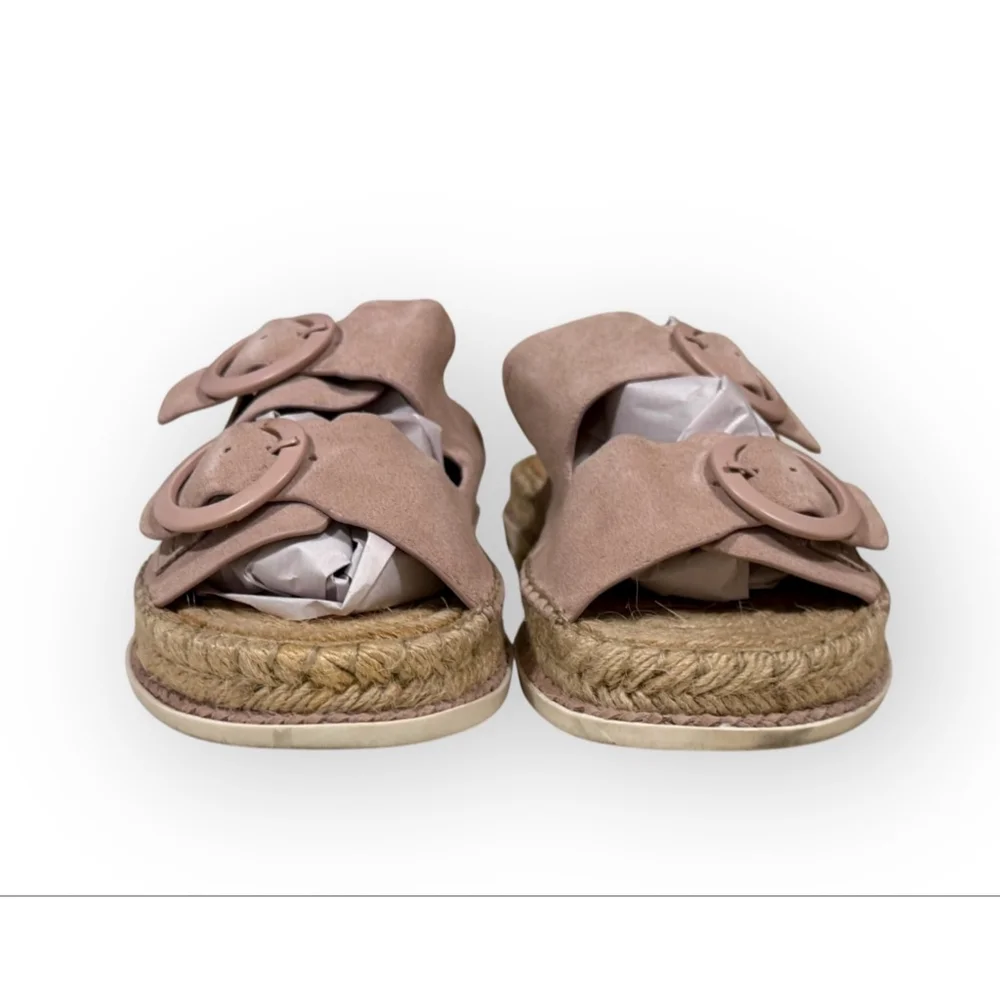 Marc Fisher MlramSA Leather Espadrille Platform Sandals Pink Buckle Slides 8.5​ - Picture 5 of 10